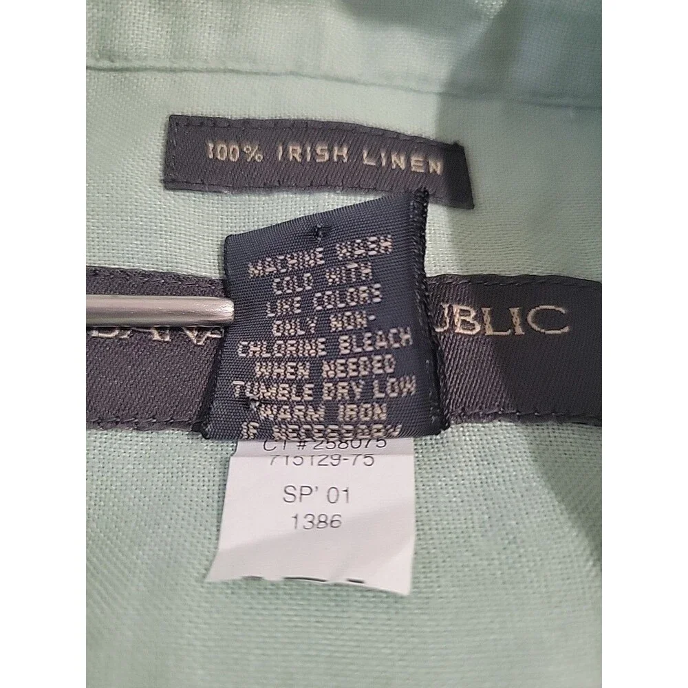 Banana Republic 100% Irish Linen Shirt Mens Large Green Short Sleeve Lagenlook